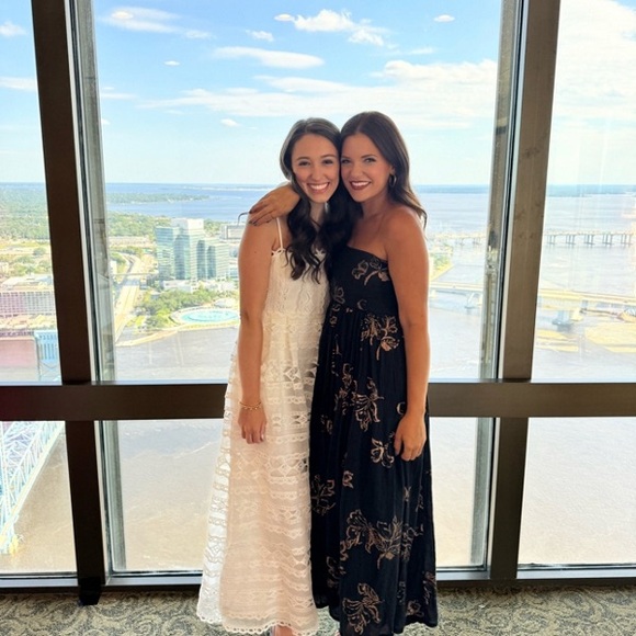 Free People / Baja Babe Black Floral Print Strapless Tie-Back Midi Dress - Picture 6 of 16